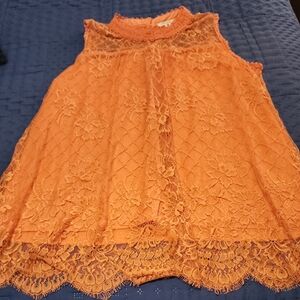 EUC HIGH NECK SLEEVELESS PEACH/MELON LACE TOP